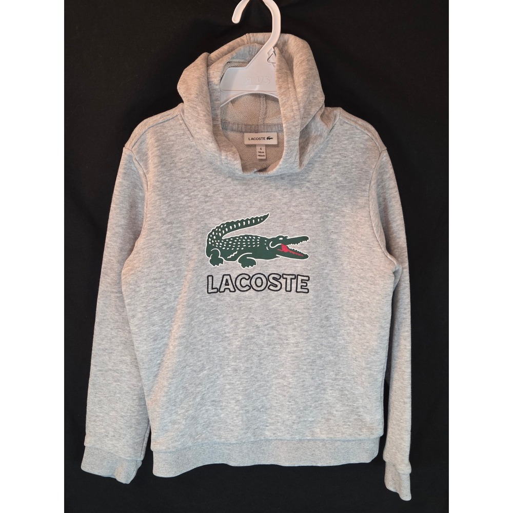 Lacoste Kids Sweatshirt Hoodie Gray Pullover Big Gator Size S (6)